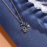 925 Silver Moon Stars Opal Sun Pendant Necklace for Women XN217