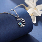 925 Silver Moon Stars Opal Sun Pendant Necklace for Women XN217