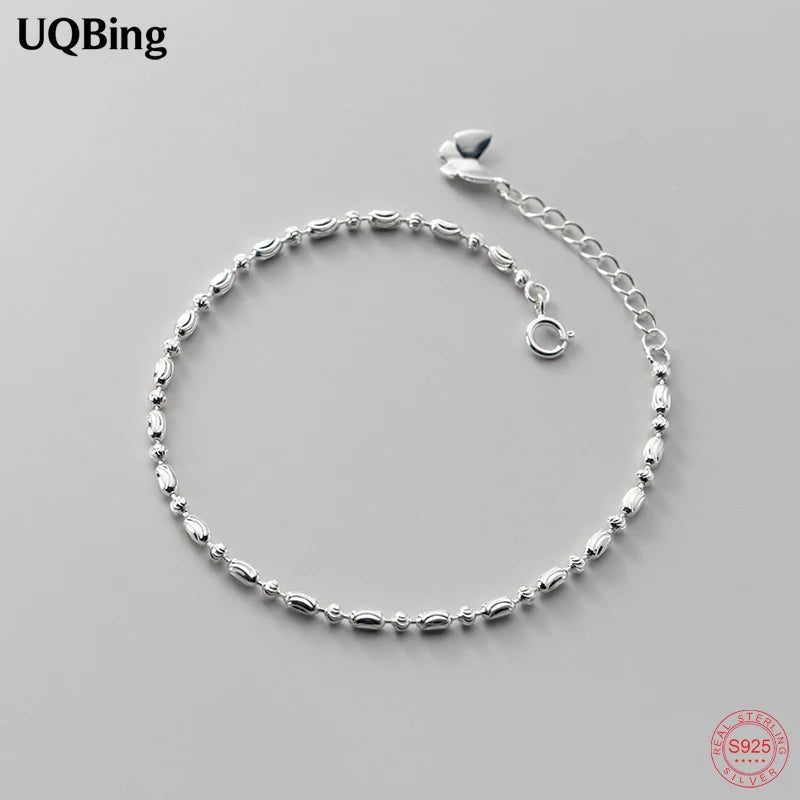 925 Silver Oval Round Beads Bracelet for Women