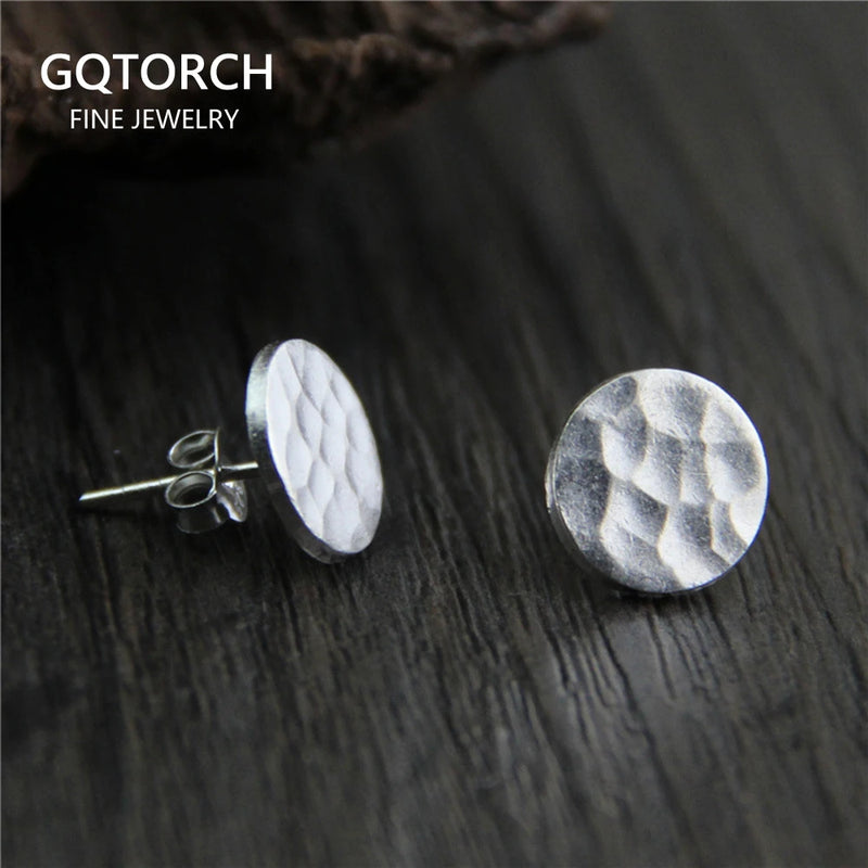 925 Silver Stud Earrings Round Hammering Trace Pattern