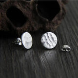 925 Silver Stud Earrings Round Hammering Trace Pattern