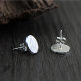 925 Silver Stud Earrings Round Hammering Trace Pattern