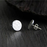 925 Silver Stud Earrings Round Hammering Trace Pattern