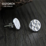925 Silver Stud Earrings Round Hammering Trace Pattern