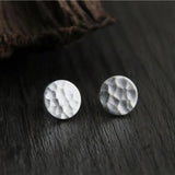 925 Silver Stud Earrings Round Hammering Trace Pattern
