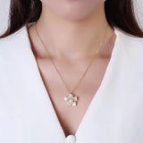 925 Silver Freshwater Pearl Flower Pendant Necklace for Women