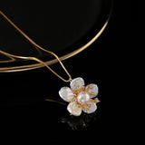 925 Silver Freshwater Pearl Flower Pendant Necklace for Women