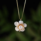 925 Silver Freshwater Pearl Flower Pendant Necklace for Women