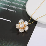 925 Silver Freshwater Pearl Flower Pendant Necklace for Women