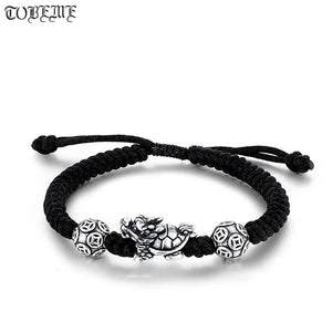 999 Silver Turtle Beaded Bracelet 3D Lucky Coin Braided Bracelet