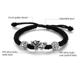 999 Silver Turtle Beaded Bracelet 3D Lucky Coin Braided Bracelet
