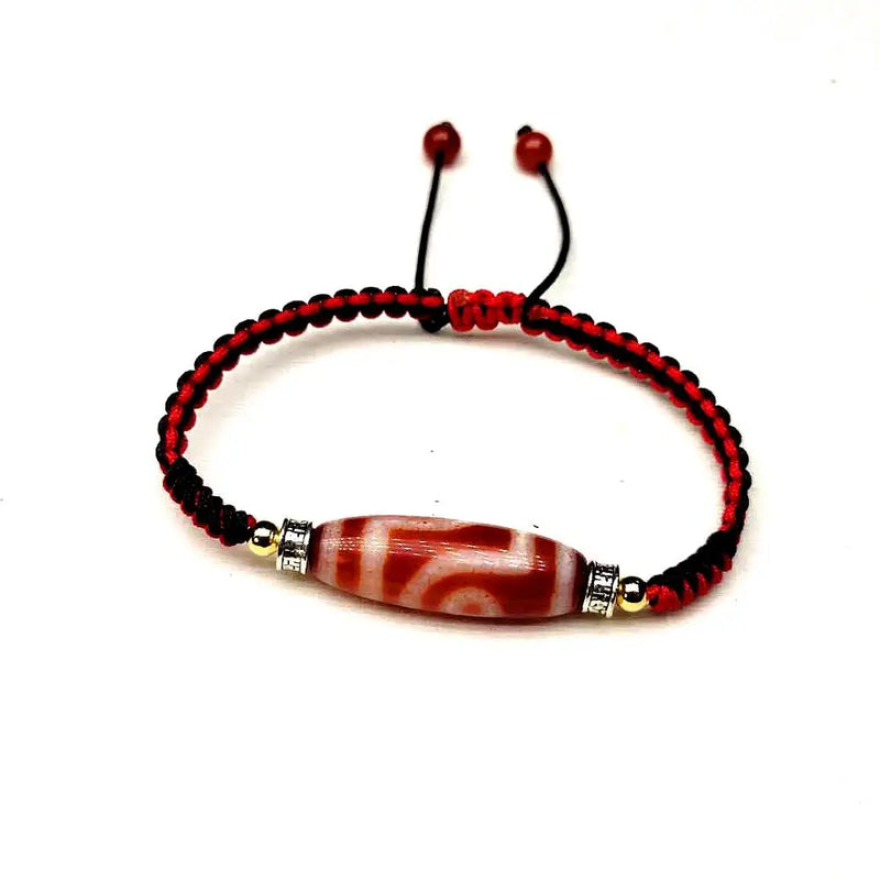 Adjustable Bracelet Agate 2 eyes Tibetan Dzi Bead Amulet Good Luck Red High