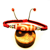 Adjustable Bracelet Agate 2 eyes Tibetan Dzi Bead Amulet Good Luck Red High