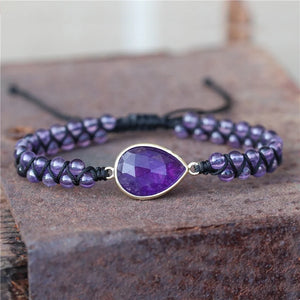 Amethyst Teardrop Charm Natural Stone Beads Braided Macrame Bracelet
