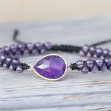 Amethyst Teardrop Charm Natural Stone Beads Braided Macrame Bracelet