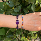 Amethyst Teardrop Charm Natural Stone Beads Braided Macrame Bracelet
