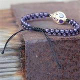 Amethyst Teardrop Charm Natural Stone Beads Braided Macrame Bracelet