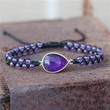 Amethyst Teardrop Charm Natural Stone Beads Braided Macrame Bracelet