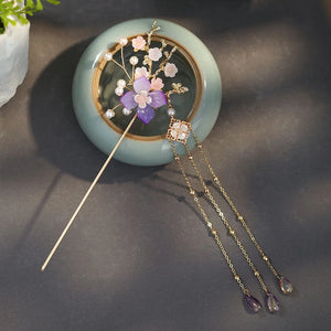 Chinese Style Flower Simulated Pearls Tassel Hair Sticks for Bride