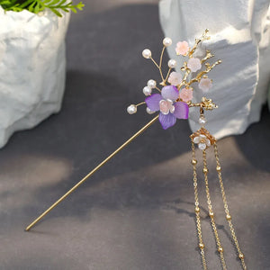 Chinese Style Flower Simulated Pearls Tassel Hair Sticks for Bride