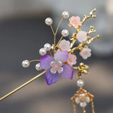 Chinese Style Flower Simulated Pearls Tassel Hair Sticks for Bride