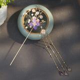 Chinese Style Flower Simulated Pearls Tassel Hair Sticks for Bride