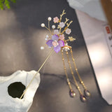 Chinese Style Flower Simulated Pearls Tassel Hair Sticks for Bride