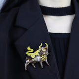 Acrylic Flower Cattle Brooches Women Bull Ox Animal Year Party Brooch Pins