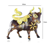 Acrylic Flower Cattle Brooches Women Bull Ox Animal Year Party Brooch Pins