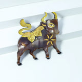 Acrylic Flower Cattle Brooches Women Bull Ox Animal Year Party Brooch Pins