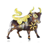 Acrylic Flower Cattle Brooches Women Bull Ox Animal Year Party Brooch Pins