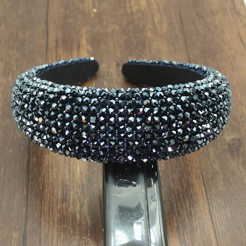 Baroque Beads Headband High Full Crystal Padded Hairhoop Bridal Tiara