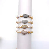Pink Pearl Bracelet with CZ Paved Spacer Beads