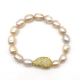 Pink Pearl Bracelet with CZ Paved Spacer Beads