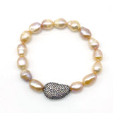 Pink Pearl Bracelet with CZ Paved Spacer Beads