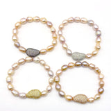 Pink Pearl Bracelet with CZ Paved Spacer Beads