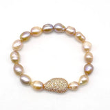 Pink Pearl Bracelet with CZ Paved Spacer Beads