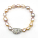 Pink Pearl Bracelet with CZ Paved Spacer Beads