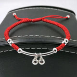 Sterling Silver Bell Charm Bracelet with Red Thread
