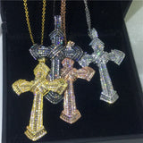 Big Cross Pendant 925 Sterling Silver Zircon CZ Wedding Party Necklace