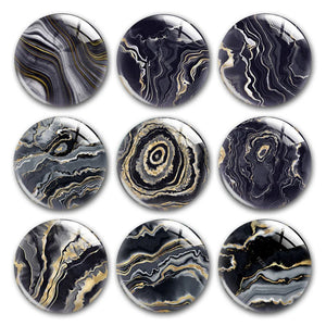 Dark Grey Yellow Marble Pattern Glass Cabochons for DIY Jewelry Making
