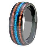Tungsten Wedding Ring with Hawaii Koa Wood and Opal Stone