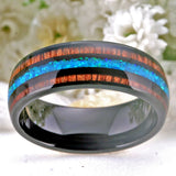 Tungsten Wedding Ring with Hawaii Koa Wood and Opal Stone