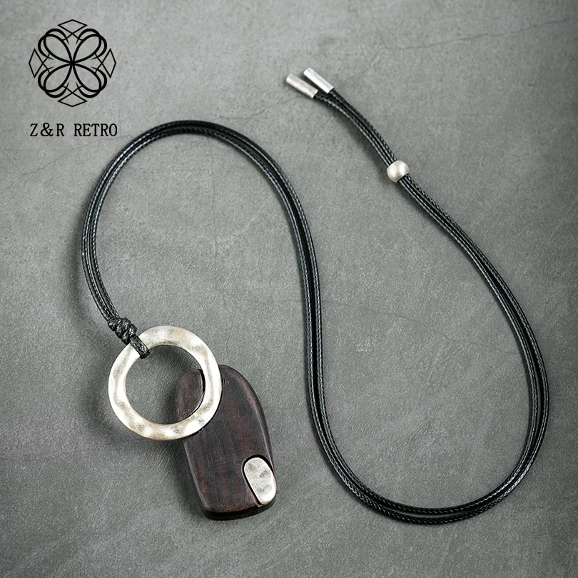 Wooden Pendants Necklace Vintage Chokers Sandalwood Jewelry