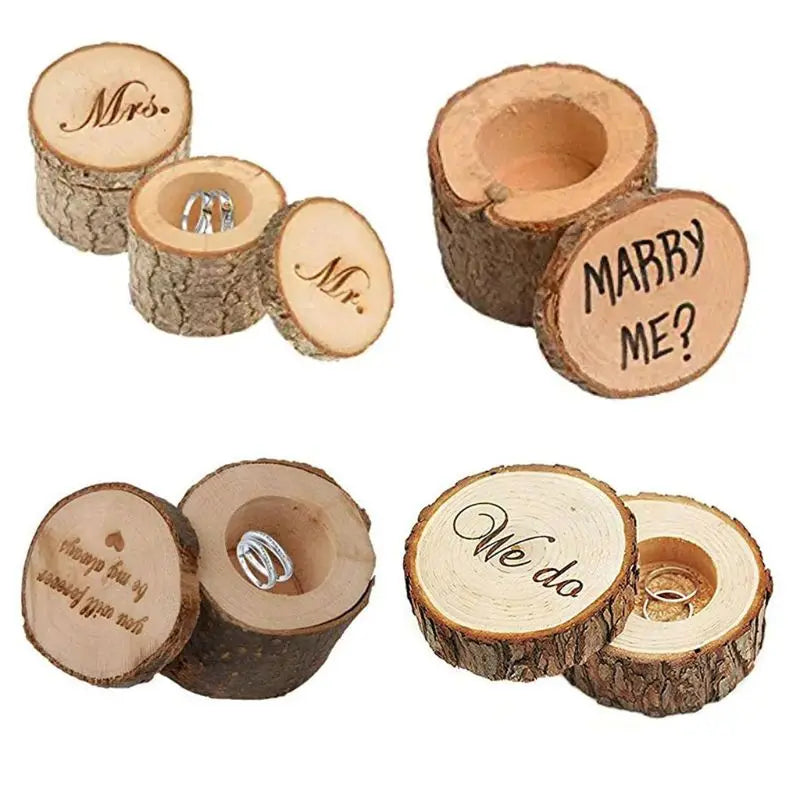 Rustic Wooden Wedding Ring Box Natural Wood Display Jewelry Holder