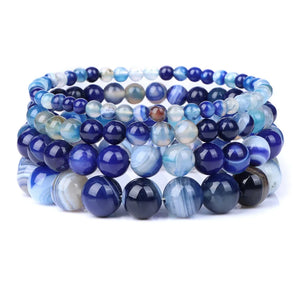 Stripe Agat Bracelet 4/6/8/10mm Stretch Natural Stone Bracelets Healing Balance