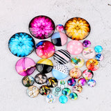 Watercolor Geometric Pattern Round Glass Cabochons for DIY Jewelry Making