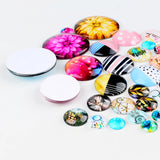 Watercolor Geometric Pattern Round Glass Cabochons for DIY Jewelry Making