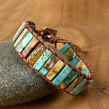 Bohemia Ethnic Femme Bracelet Natural Stone Leather Wrap Beads Jewelry