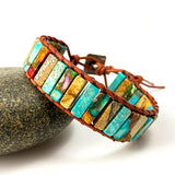 Bohemia Ethnic Femme Bracelet Natural Stone Leather Wrap Beads Jewelry